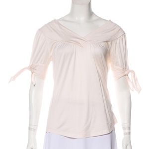 Marc Jacobs Beige Sheer Short Sleeve V-neck